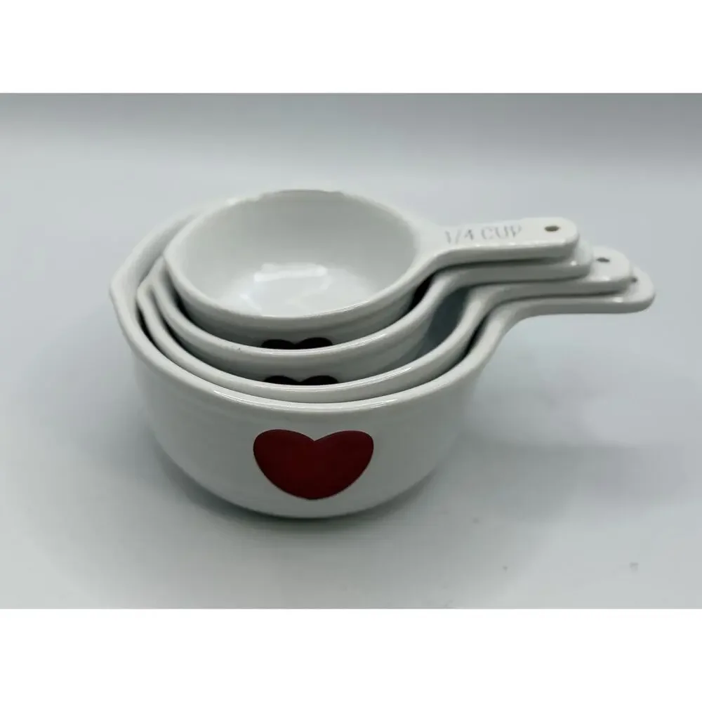 Williams Sonoma Heart Ceramic Measuring Cups Red White 4 Pc Set